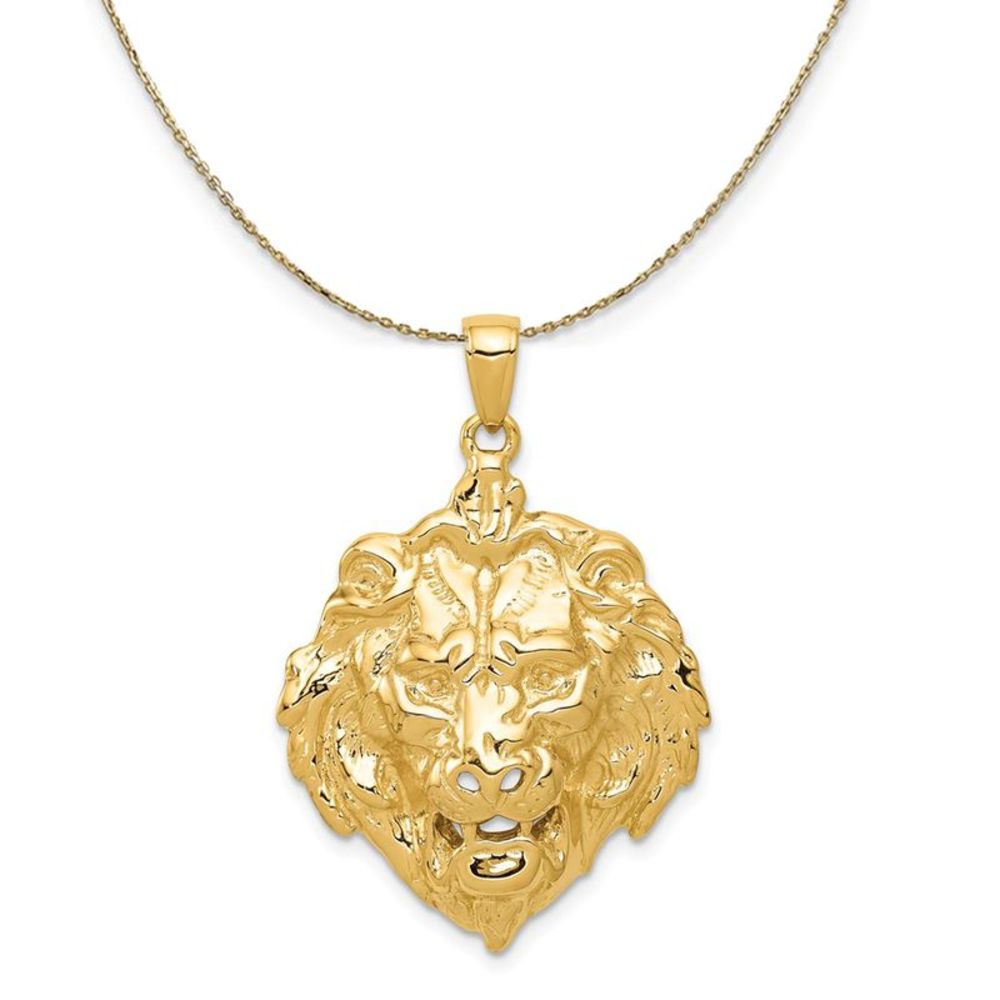 14k Yellow Gold Large Lion's Head Necklace - 24 Inch